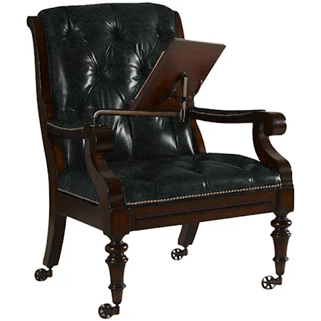 Customizable Kalahari Leather-Upholstered Reading Chair with Felt-Lined Storage Drawer & Articulating Reading Stand